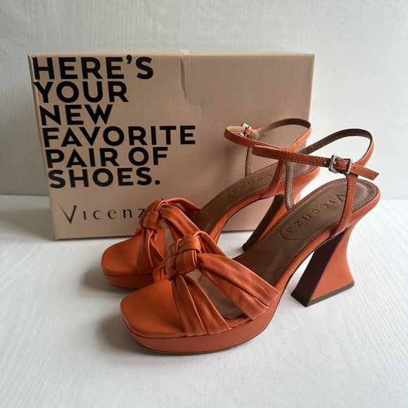 ANTHROPOLOGIE Vicenza Knotted Platform Heels Size 41 / UK 8 Orange BNIB - Picture 8 of 12